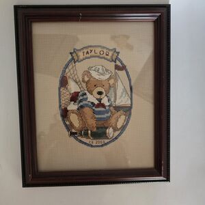 Framed Cross Stitch Teddy Bear Sailor Design "Taylor" CE 2003